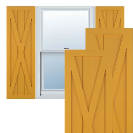 True Fit PVC Single X-Board Farmhouse Fixed Mount Shutters, Turmeric, 18W X 74H